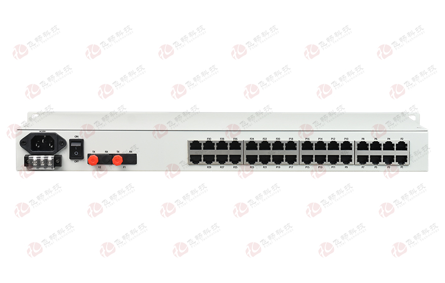 飛暢科技-32路電話+8E1+8FE物理隔離（1+1光備份，19英寸）電話光端機(jī)