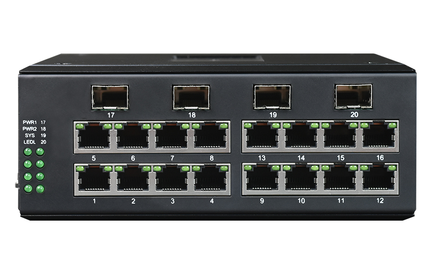 飛暢科技-管理型 4SFP千兆光+16千兆電 環(huán)網工業(yè)軌式交換機