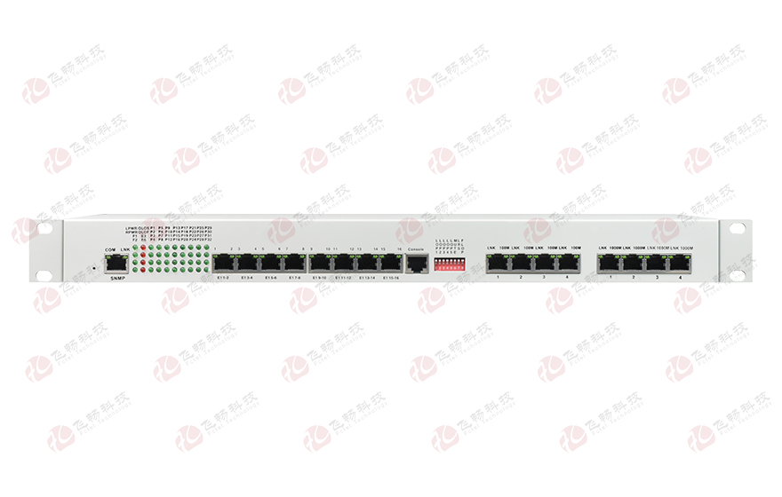 飛暢科技-32路電話+16E1+4FE+4GE+2路數(shù)據(jù)+SNMP+console（19英寸，物理隔離）電話光端機(jī)