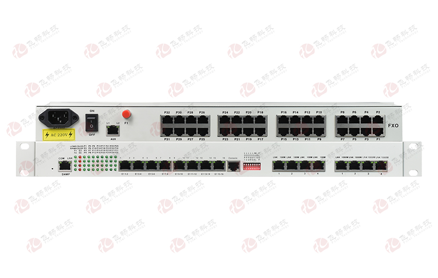 飛暢科技-32路電話+16E1+4FE+4GE+2路數(shù)據(jù)+SNMP+console（19英寸，物理隔離）電話光端機(jī)