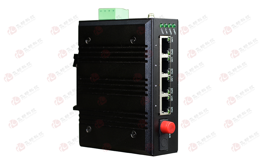 飛暢科技-mini工業(yè)軌式 4路百兆(物理隔離，總帶寬100M)轉(zhuǎn)1路百兆光
